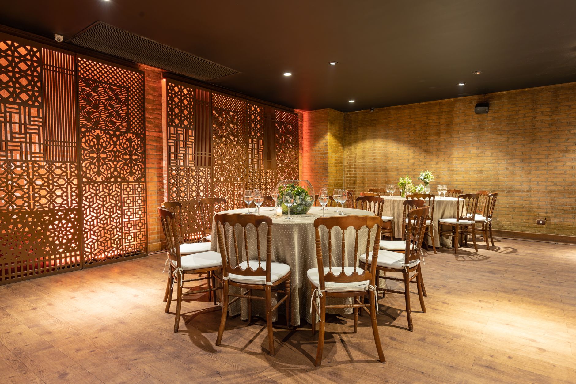 intimate celebration venue decoration with warm lighting