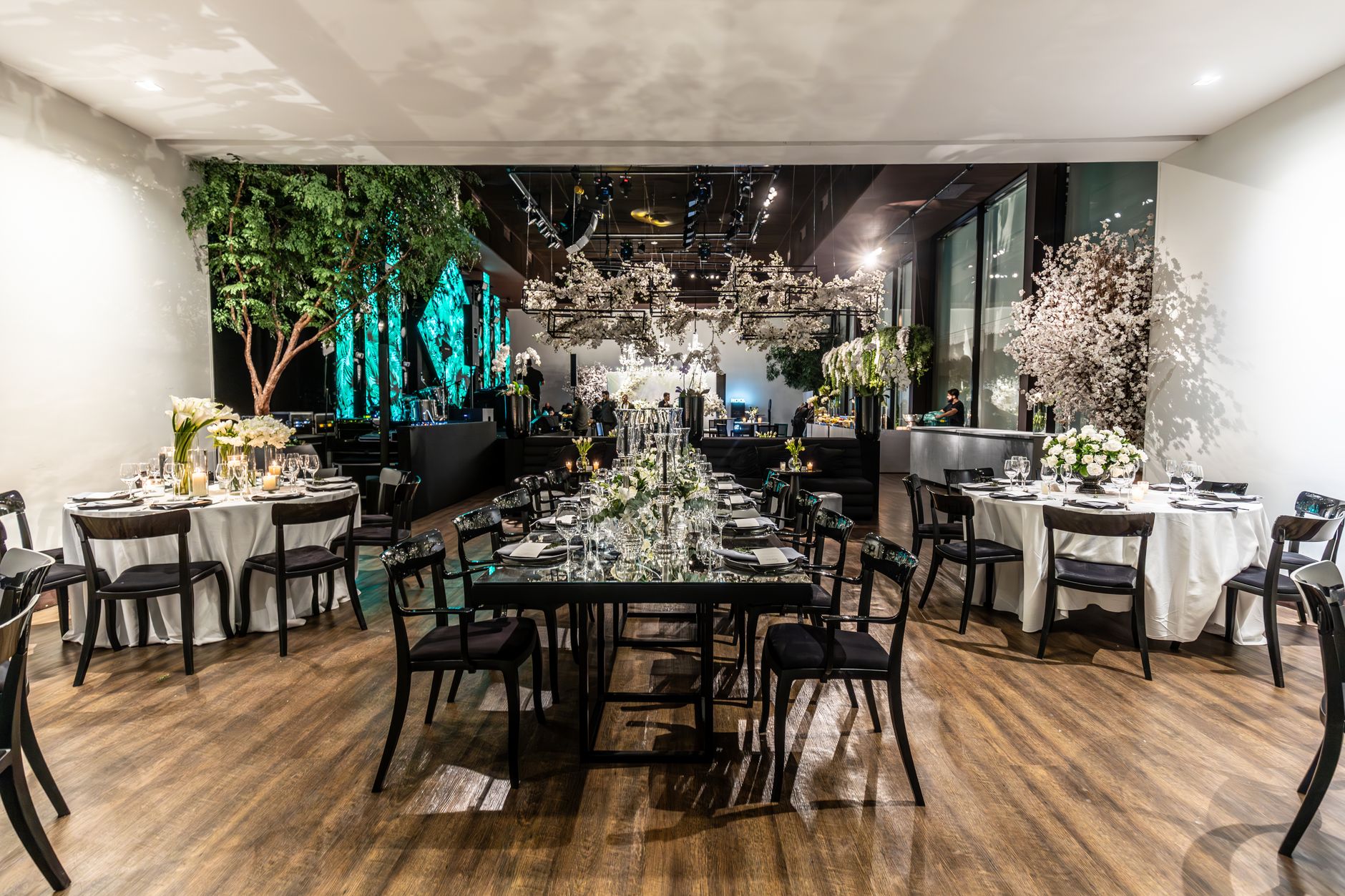 elegant indoor event setup with floral details