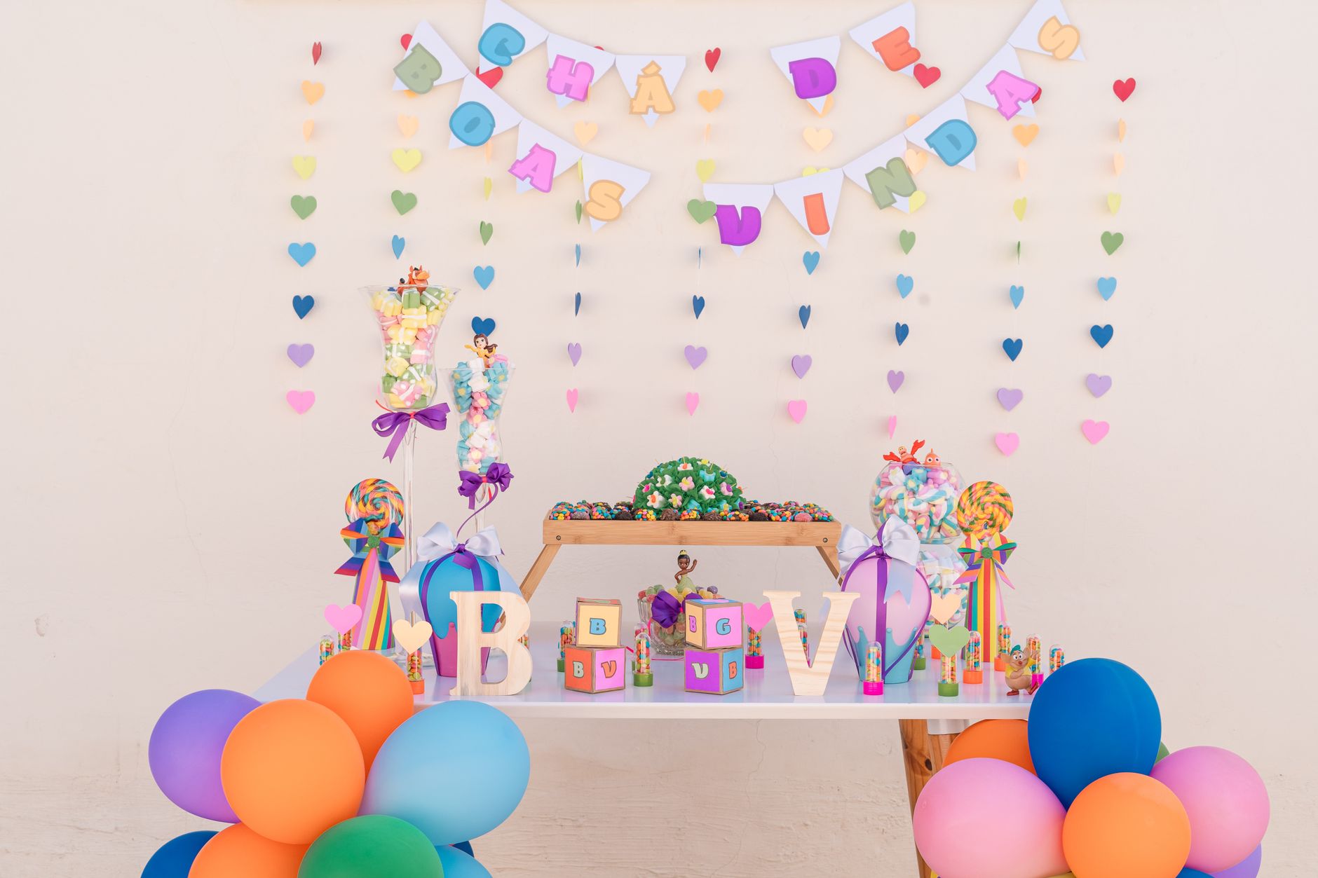colorful baby shower decorations with balloons