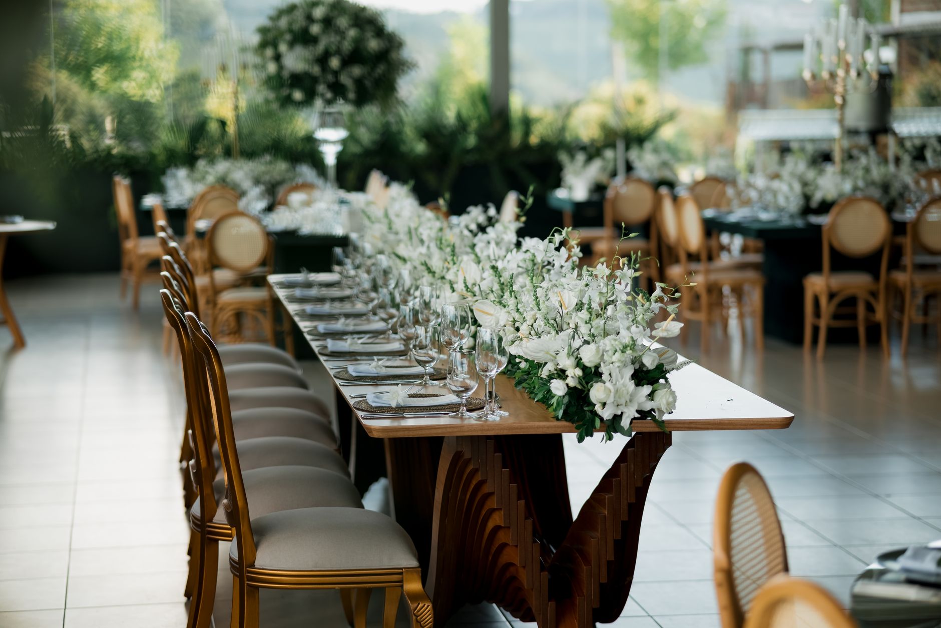 A detailed view of a table setting in a boutique event hall