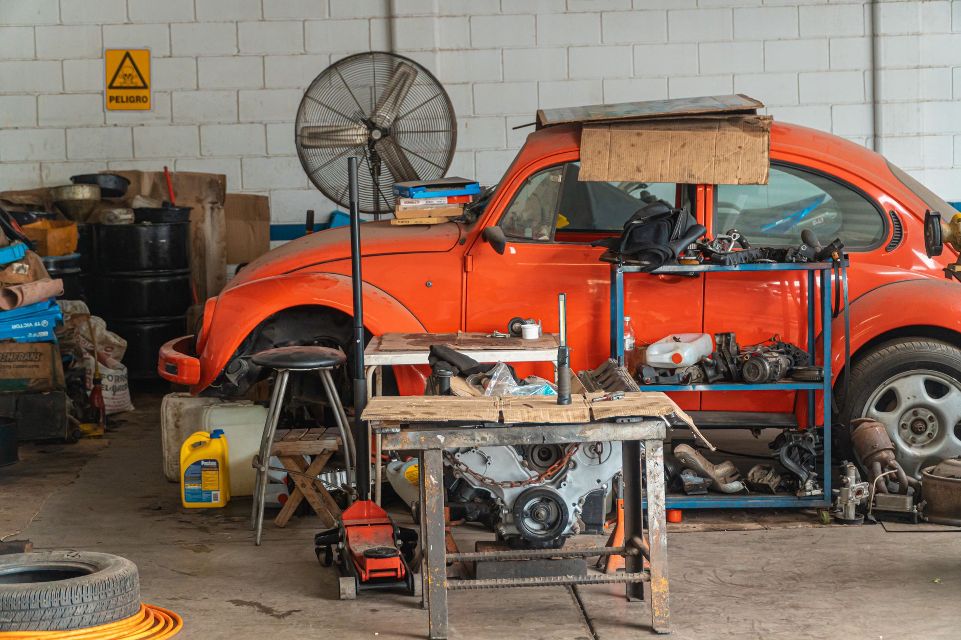 clean auto repair workshop interior with organized tools
