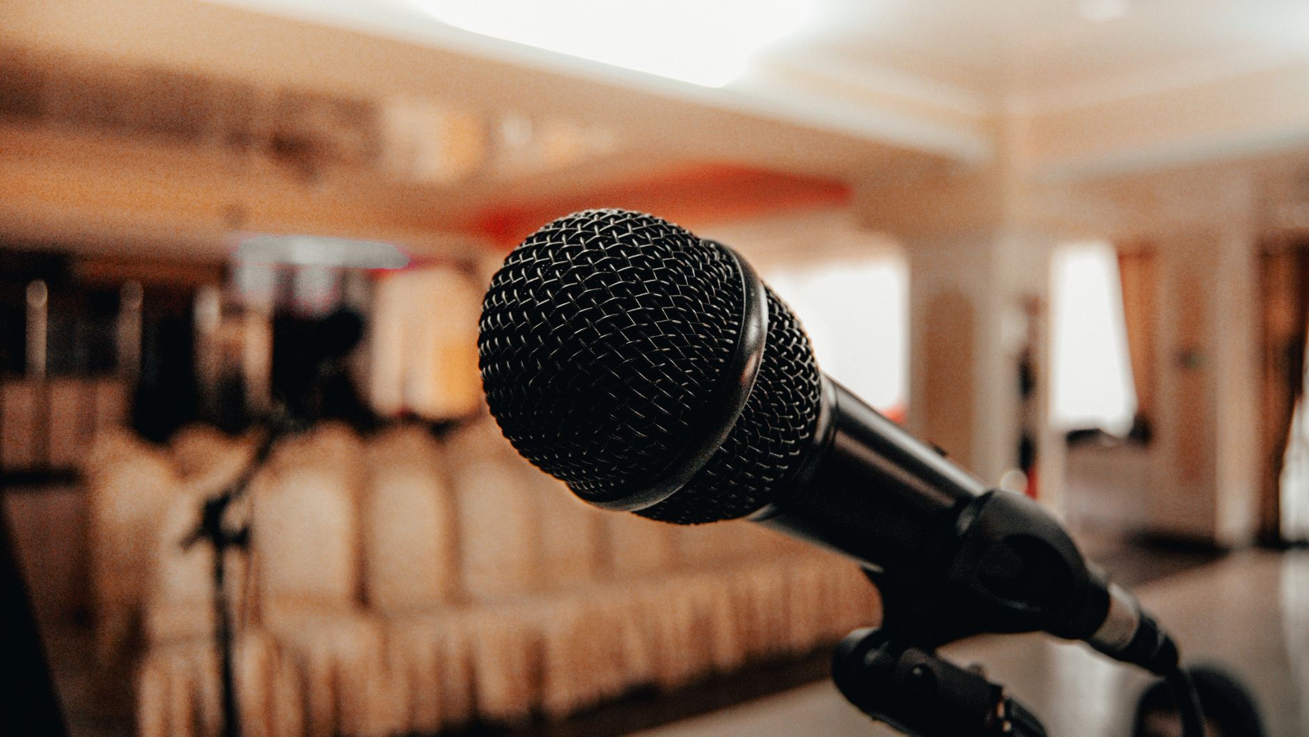 professional sound equipment in a bright event hall